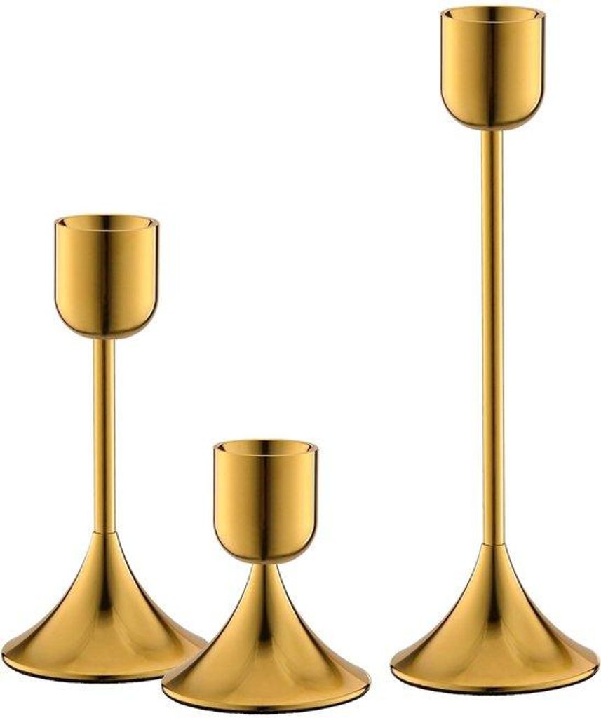 Tafeldekoration aus Titan mit goldener Fassung, 3 Stück, für schmale Kerzen