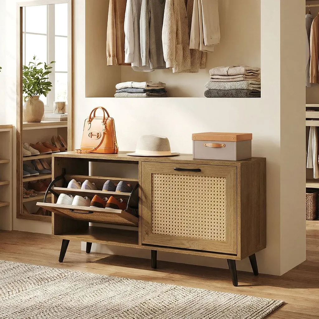 Commode à chaussures ventilée pour stopper les odeurs avec banc rotin - 8