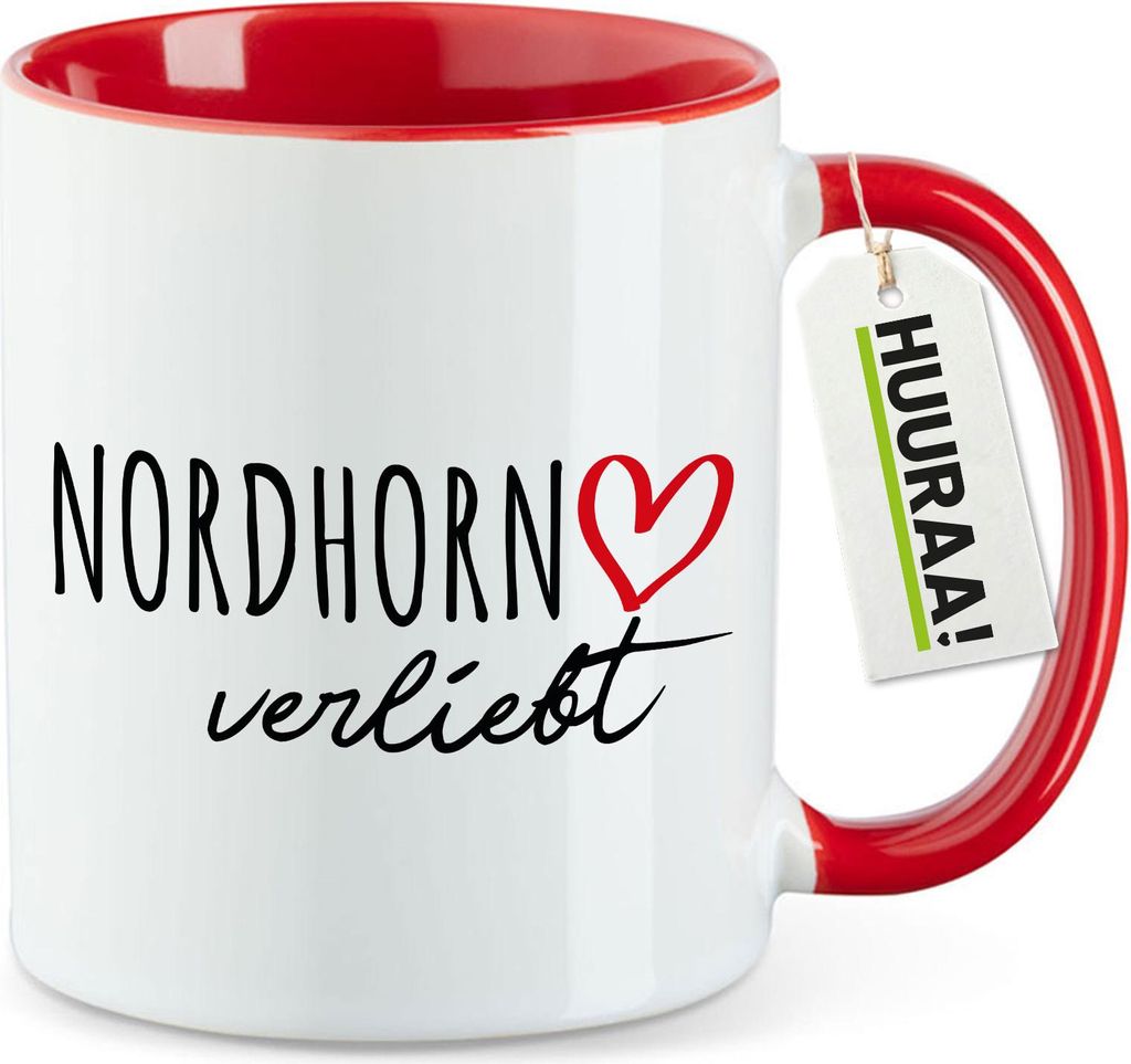 Huuraa Kaffeetasse Nordhorn verliebt 330ml Rot Keramik Kaffeebecher Geschenkidee
