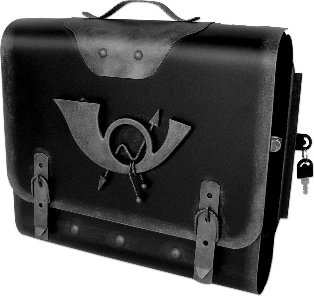 Briefkasten alter Ranzen Posthorn Antik-Look Design Schultasche Wandbriefkasten mit Zeitungsrolle abschließbar Handarbeit robust und praktisch - F...