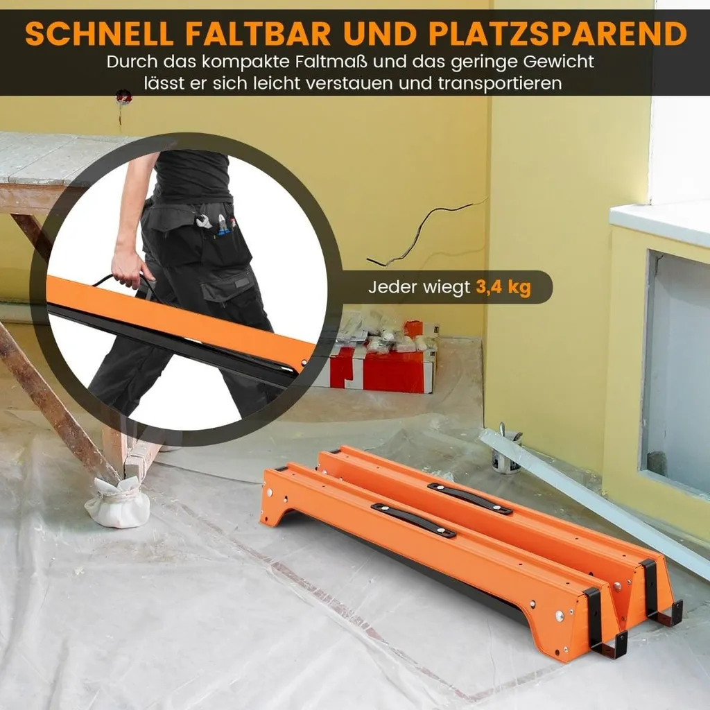 Chevalet de sciage robuste pliable métal 600kg orange haute visibilité - 4