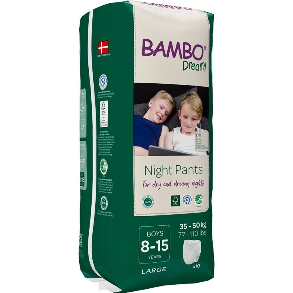 A package of Bambo Dreamy Night Pants for boys.