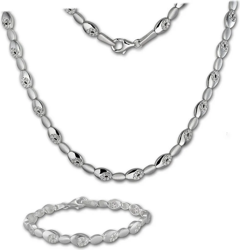 Cadeau Idéal Femme Ensemble Collier Bracelet Argent Zirconium Mariage