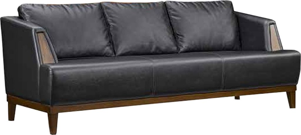 Schwarzer Designer Leder Dreisitzer Moderne Wohnzimmer Polster Couch