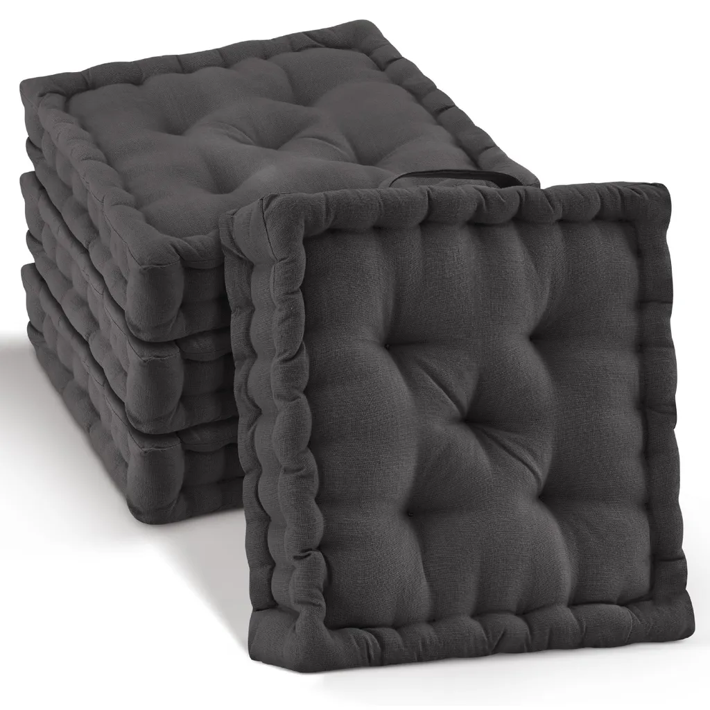Coussin de Sol Carré Anthracite 40x40 cm Mila Beautissu - Lot de 4 Pièces