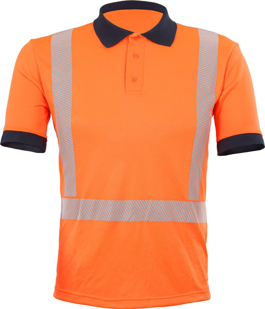 Qualitex - signalfarbenes Polo-Shirt aus Lyocell mit UV-Schutz & - in Farbe: warnorange/marine - Herren: XL