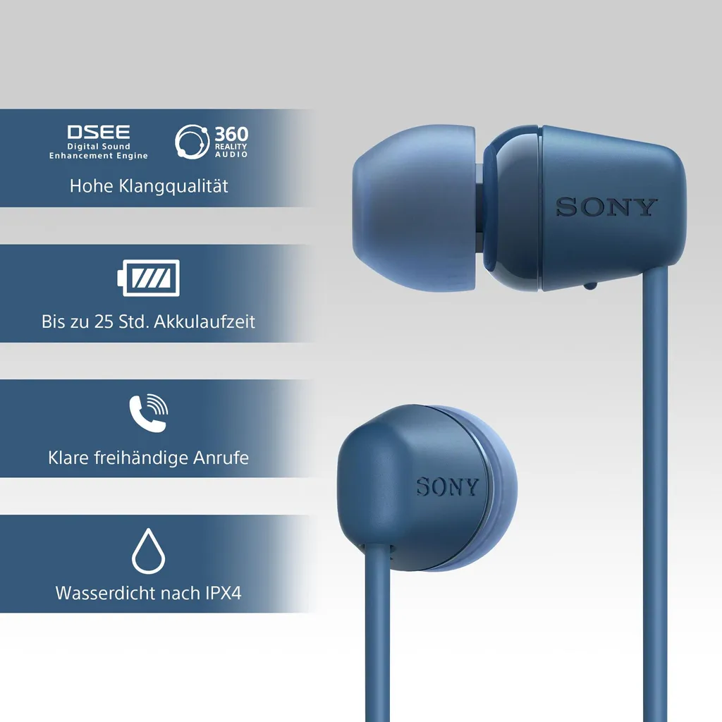 Sony WI-C100 Blu: Auricolari Wireless Bluetooth 25h Batteria - Offerta - 7