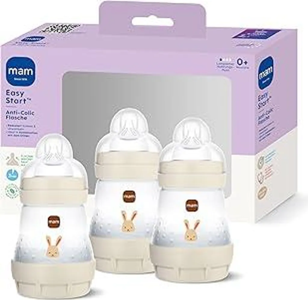 MAM Biberon Anticolica 160ml Set 3 - Coniglietto Opaco - Ideale Nascita