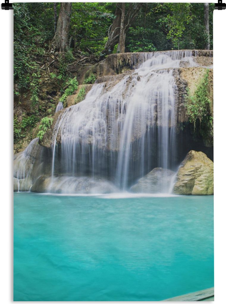MuchoWow Wandteppich Wandbehang Wasser - Wasserfall - Bäume 60x90 cm Tapisserie Dekoration Wandtuch - Foto-Teppich - Abwaschbar