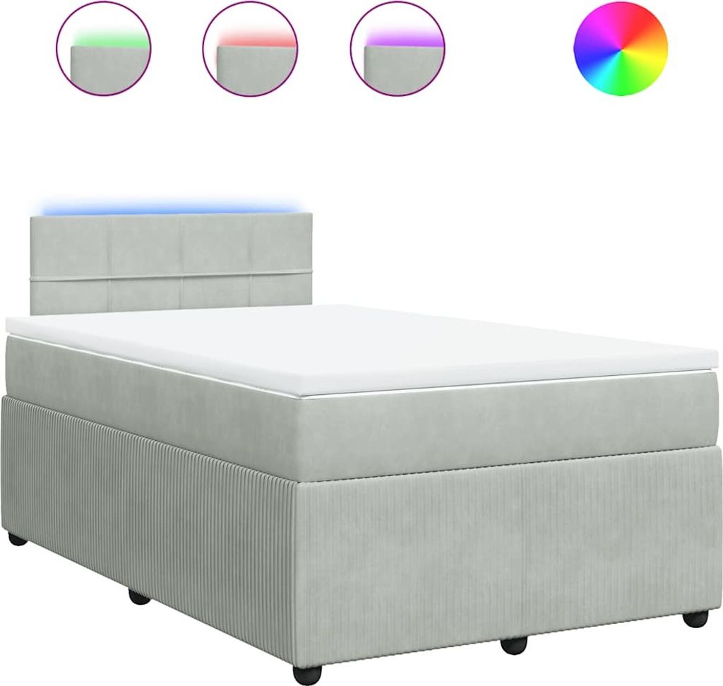 vidaXL Boxspringbett mit Matratze Hellgrau 120x190 cm Samt