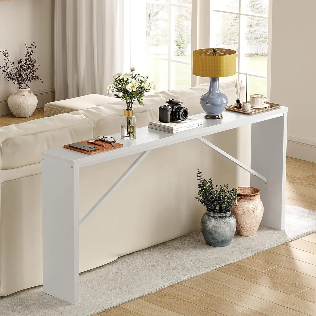 Console de Couloir Stable 158x23x80cm Blanche Structure Renforcée - 2