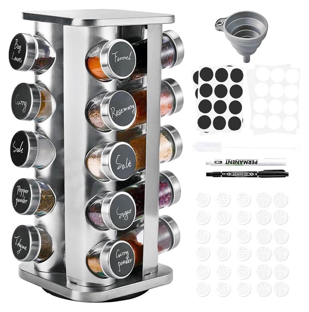 Nerezový stojan na koření otočný o 360° Organizér na 20 Obrázek produktu 