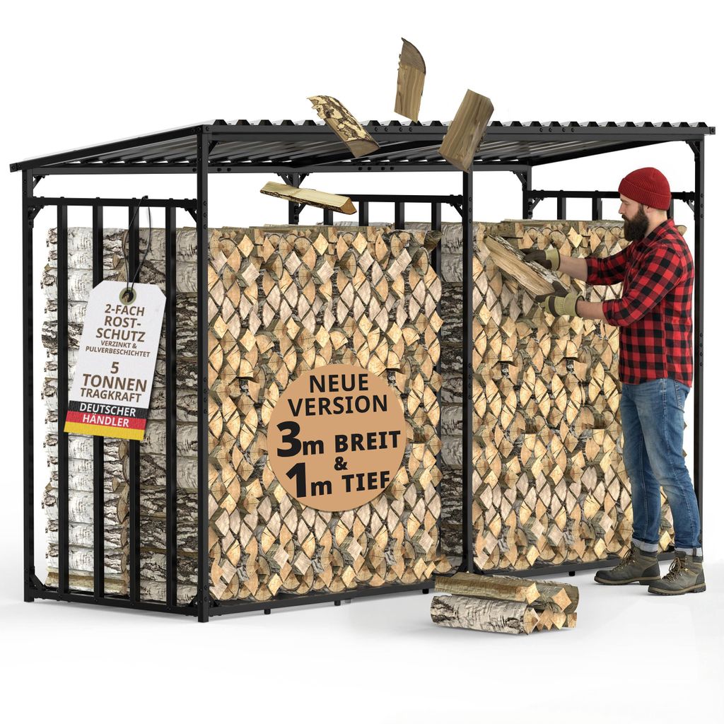 Rack à bois métallique extérieur galvanisé 300x105x185 5m³ Image du produit 