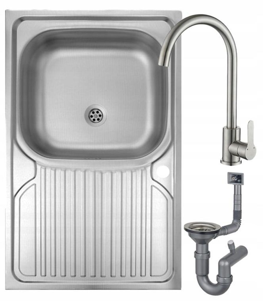 Jednodřezový ocelový dřez s otvorem pro baterii + baterií + Obrázek produktu 