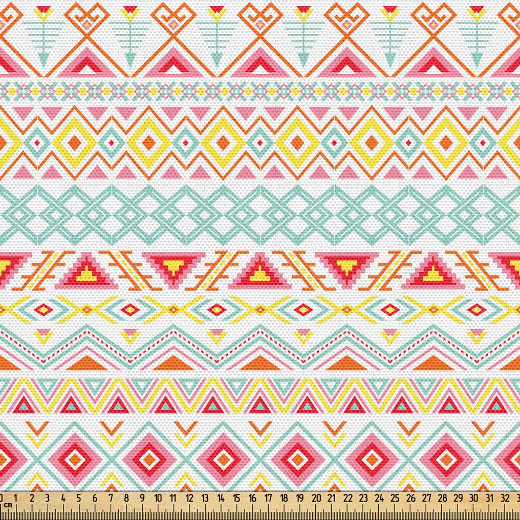 ABAKUHAUS Stammes Gewebe als Meterware, Aztekische inspirierte Muster Streifen Fun Spring Colors Native Style Prints, 5 M (148 x 500 cm), Gelb Rosa...