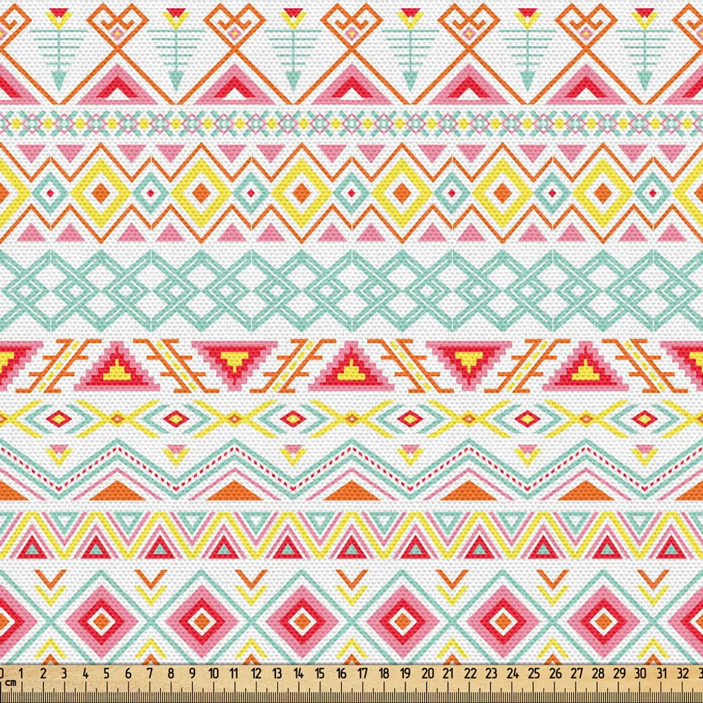 Tissu tribal aztèque au mètre 3m x 148cm imprimé ethnique jaune et rose