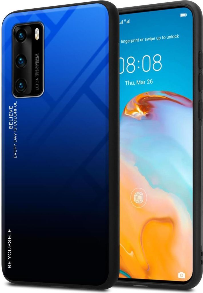 Cadorabo Hülle für Huawei P40 Schutz Hülle in Schwarz Handyhülle TPU Etui Cover Case Tempered Glas