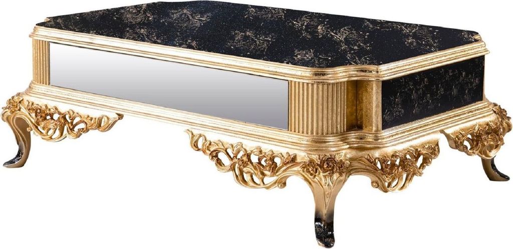 Casa Padrino Luxus Barock Couchtisch Schwarz / Gold - Massivholz Wohnzimmertisch im Barockstil - Barockstil Wohnzimmer Möbel - Barock Möbel - Bar...