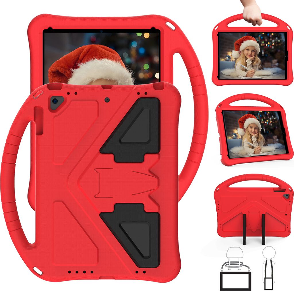 Kinder Hülle für iPad Air 2 / iPad 6th/ iPad Pro 9.7, Eva Leichte Stoßfeste Faltbarem Ständer, Kids Griff Schutzhülle Rot