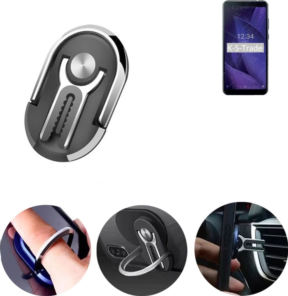 K-S-Trade 3in1 Smartphone-Ring Handy-Ring kompatibel mit Sharp Aquos V Fingerhalterung Handyring Tischständer Lüftungsgitter-Halterung Tisch