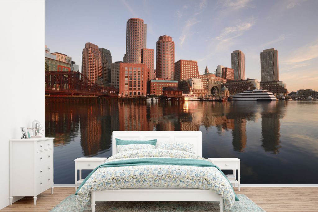 MuchoWow Fototapete für Wohnzimmer oder Schlafzimmer Wandtapete Vinyl Motivtapete Skyline von Boston - 525x350 cm - Das Hintergrundbild