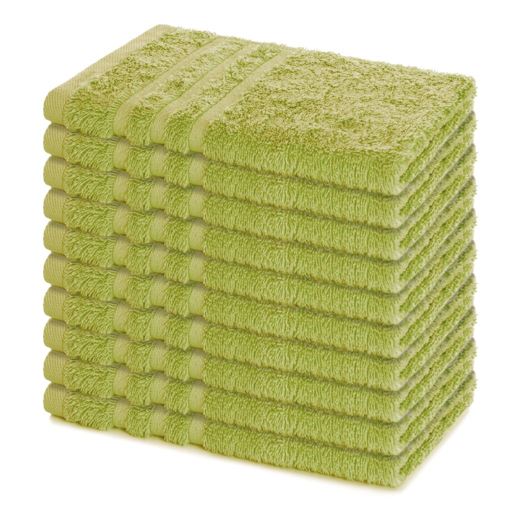 Lavea 10er Set Gästehandtücher 30x50 cm, 100% Baumwolle Frottee, weich & saugstark, Serie Elena, 60 °C waschbar, Lindgrün