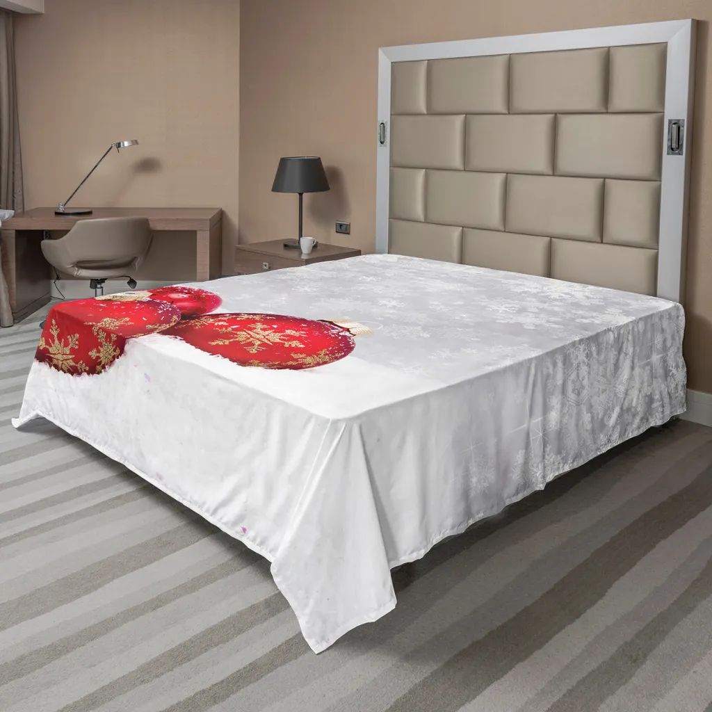 Drap Plat de Noël Infroissable et Doux pour Lit Décoratif Rouge/Blanc