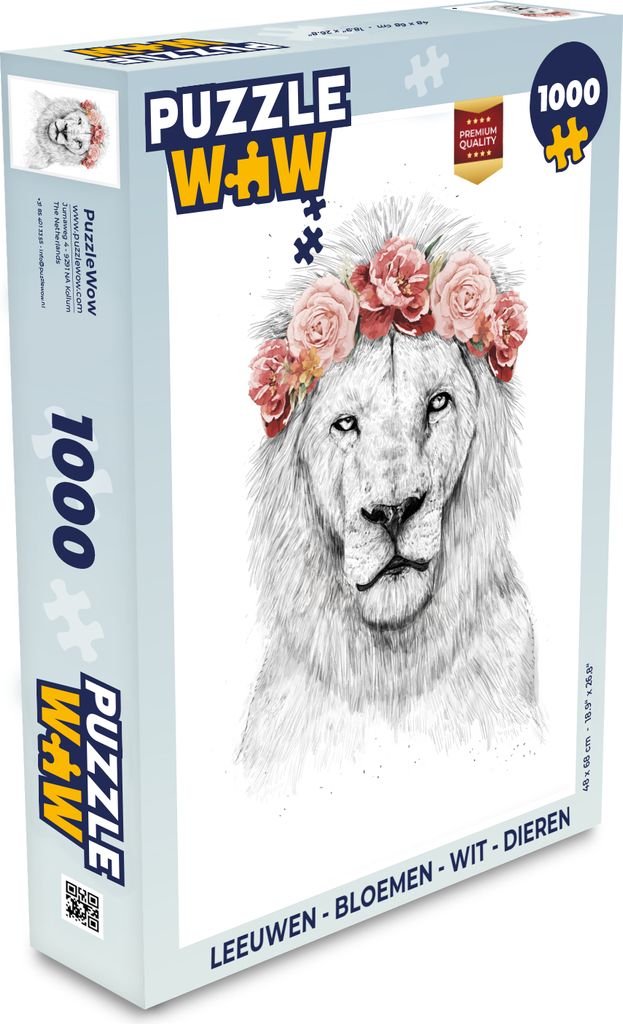 MuchoWow Puzzle 1000 Teile Löwen - Blumen - Weiß - Tiere - Spielzeug - Alt und Jung - Spiele - Puzzeln