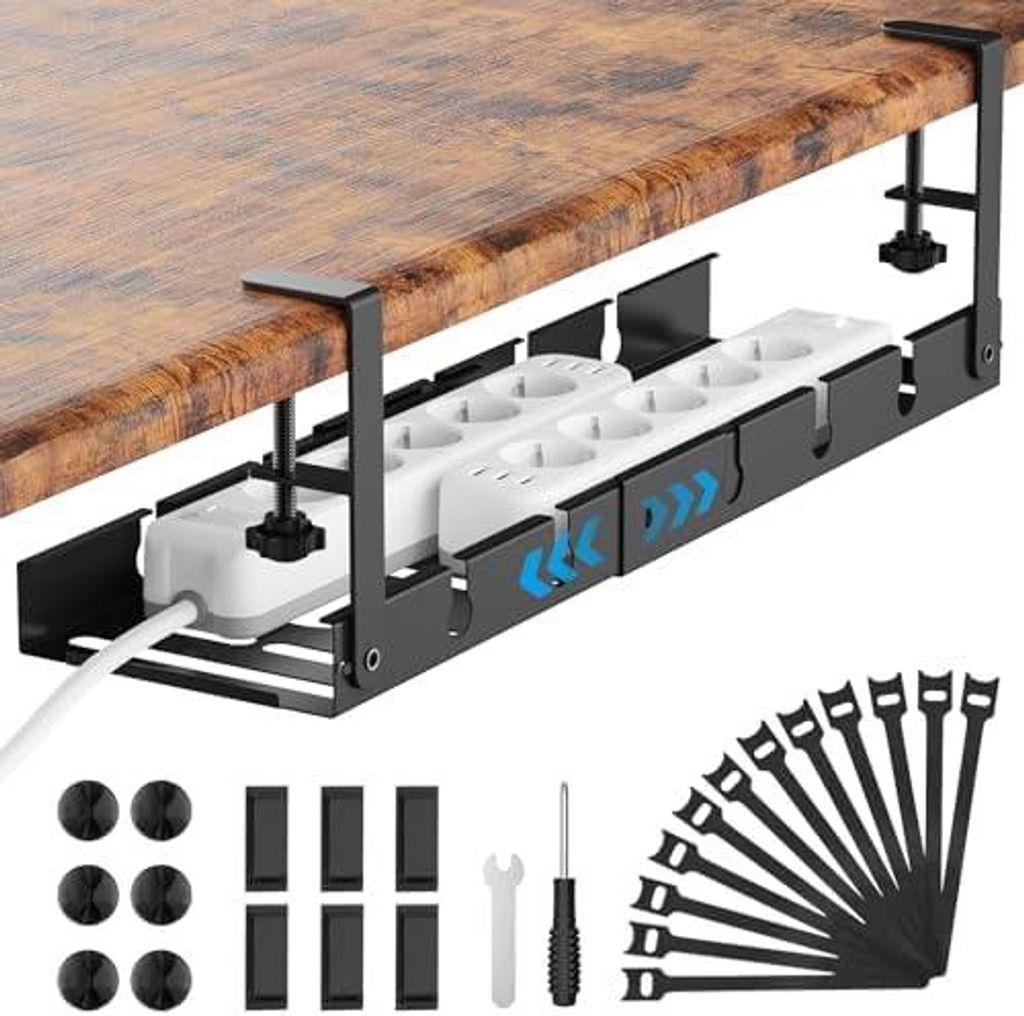 Kabelkanal Schreibtisch Ohne Bohren Schwarz, 33-55cm Verstellbarer Kabelmanagement Schreibtisch fš¹r Kabelversteck, Einziehbar Kabelwanne Ideal f...