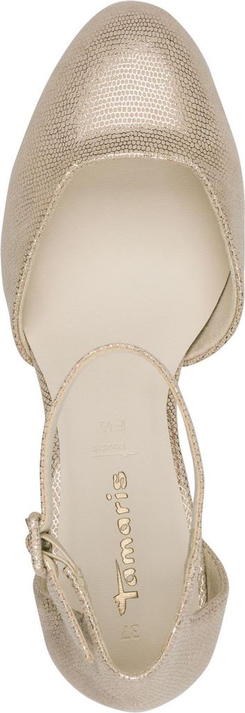 Tamaris Damen Pumps Fesselriemen Blockabsatz samtige Haptik 1-24412-41, Größe:42 EU, Farbe:Gold