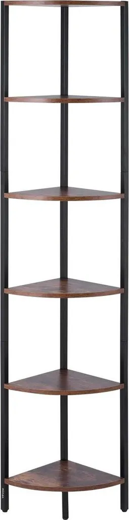 Meuble de rangement d'angle étroit à 6 étages et étagères LED en bois