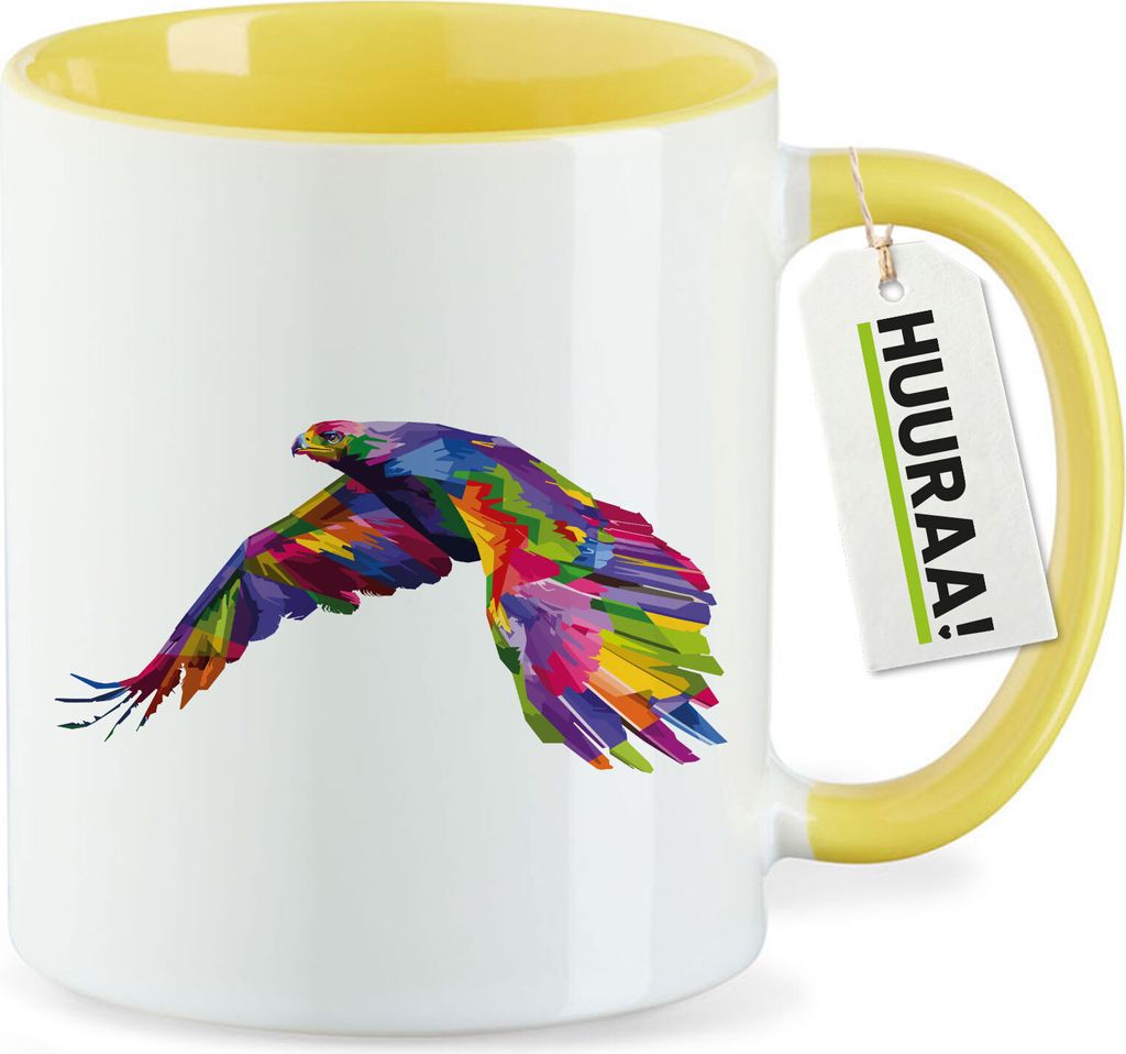 Huuraa Kaffeetasse Adler Colorful 330ml Gelb Keramik Kaffeebecher Geschenkidee