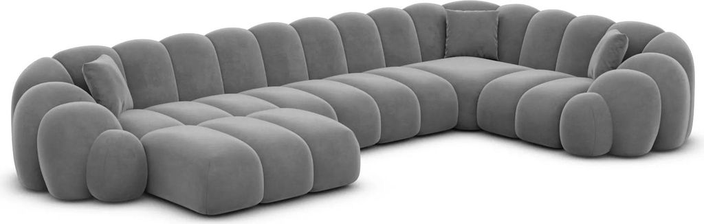Samtstoff U-Form XL Wohnlandschaft Liora Dunkelgrau Links