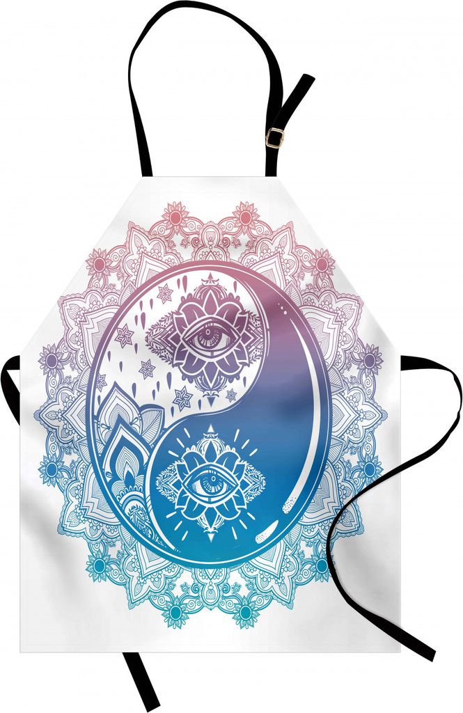 ABAKUHAUS Ying Yang Kochschürze, Mandala-runde Ombre-Muster mit Yin Yang Third Eye-kultureller Zen Mystic Asian Art, Farbfest Höhenverstellbar Wa...