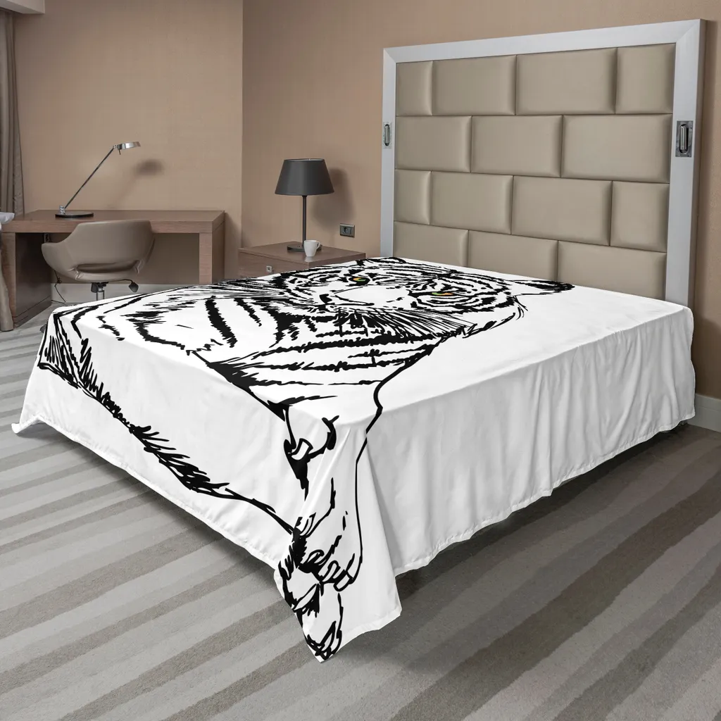 Drap de lit doux imprimé Tigre aux yeux perçants Blanc et Noir