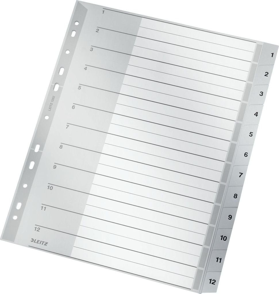 Leitz 12820000, Zakładka do kart numeryczna, Karton, Szary, Zdjęcie produktu 