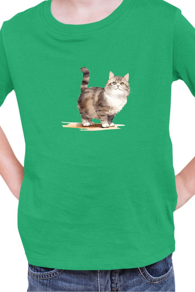 Kinder T-Shirt Funny Cats Breeds Munchkin Cat 026, 7-8 Jahr - 128 / Grün