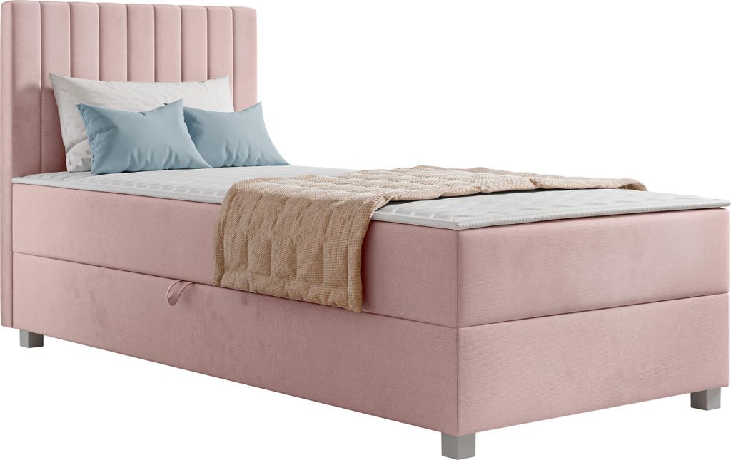 MIRJAN24 Boxspringbett mit eins Bettkästen Viki, Schlafzimmer, Einzelbett mit Topper, Härtegrad H3 (Farbe: Manila 09, Größe: 90x200 cm)