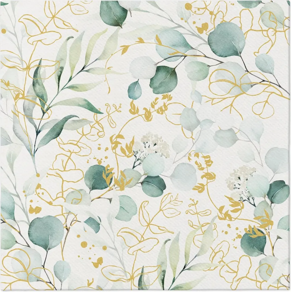 Serviettes en tissu décor Eucalyptus pour mariage et fête, 40x40 cm x50