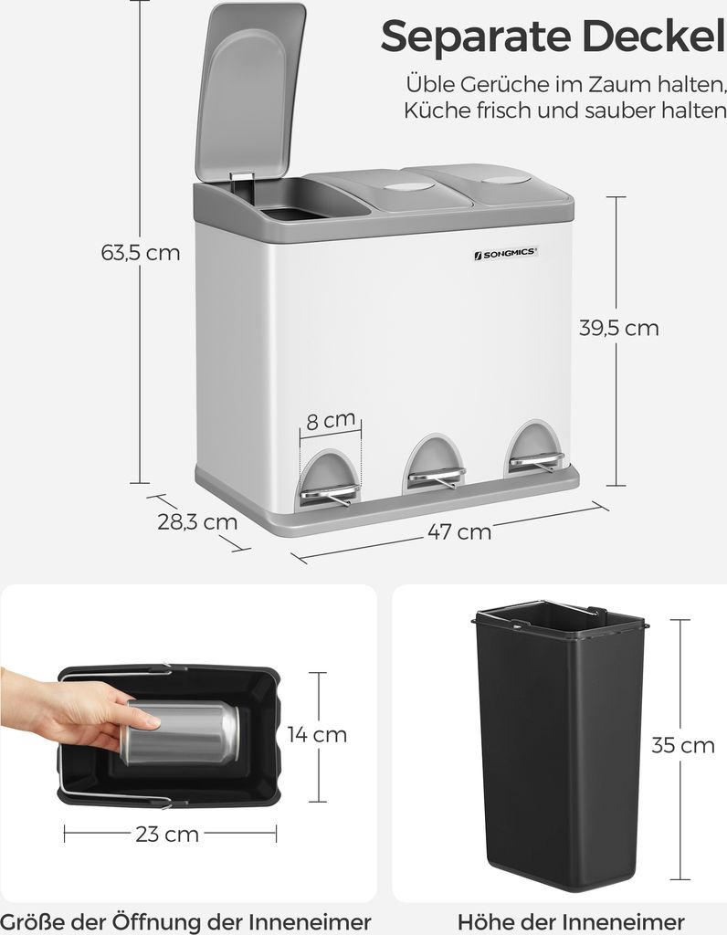 SONGMICS Mülleimer Mülltrennsystem, aus Metall, 24 L, Küche Produktbild 6