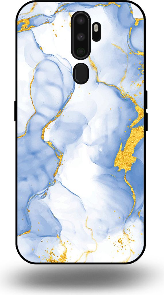 Smartphonica Handytasche passend für OPPO A9 2020 mit Hellblau Gold Marmor Print - TPU Backcover Case Hellblau Gold Marmor Design