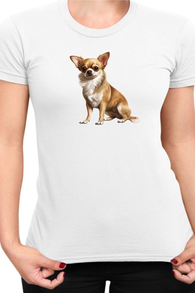 Damen T-Shirt Dogs Breeds Chihuahua Dog Breed 006, Lady XS / Weiß