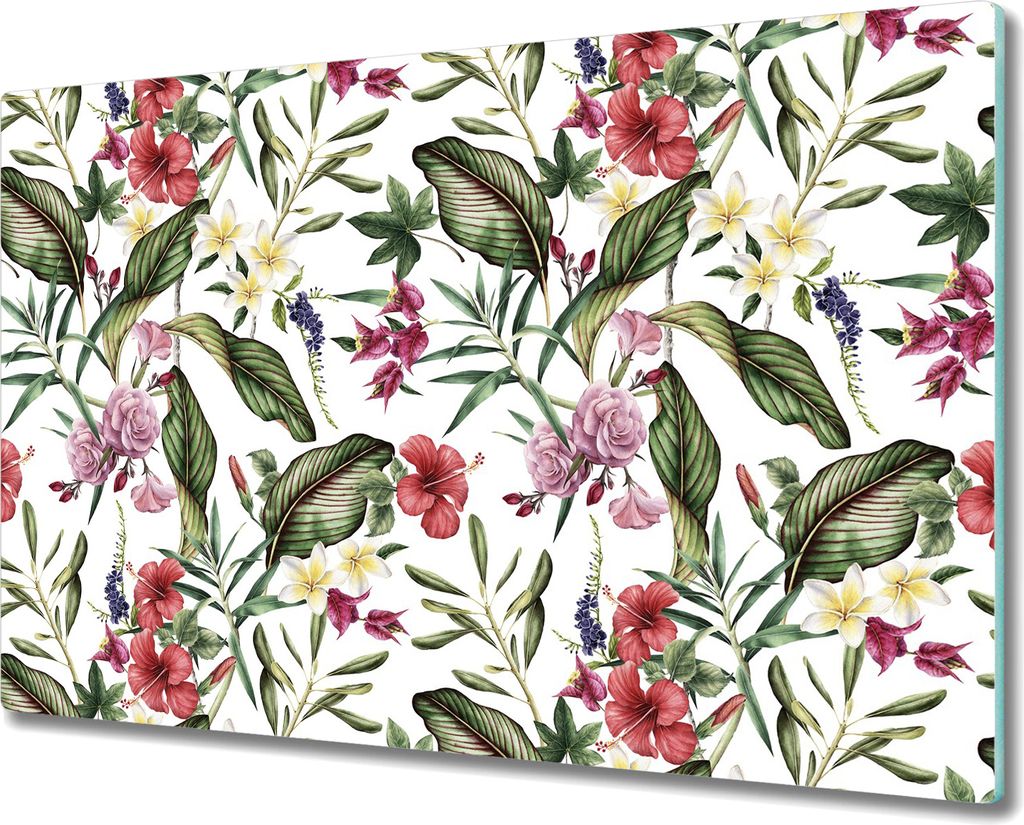 Glas-Herdabdeckplatte Glaskeramikfeldabdeckung Spritzschutz - 80x52 cm - Blumen Garten Floral