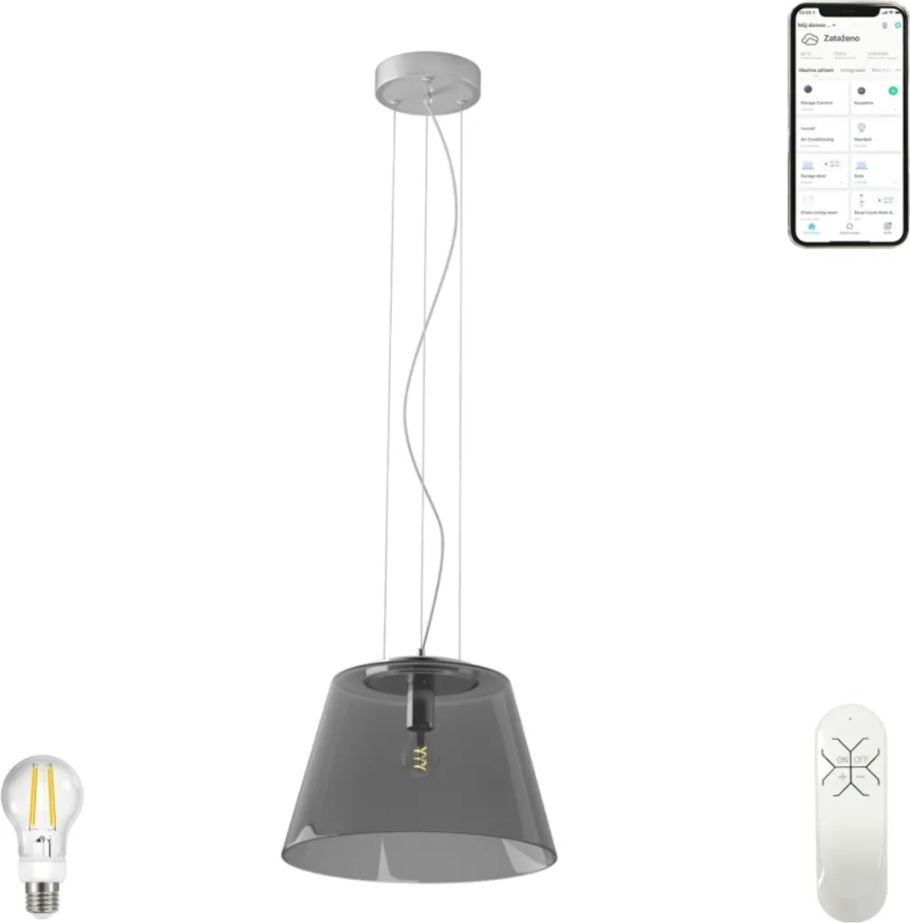 Lustre Suspension Design en Verre Fumé 32 cm Immax NEO CONO Connecté