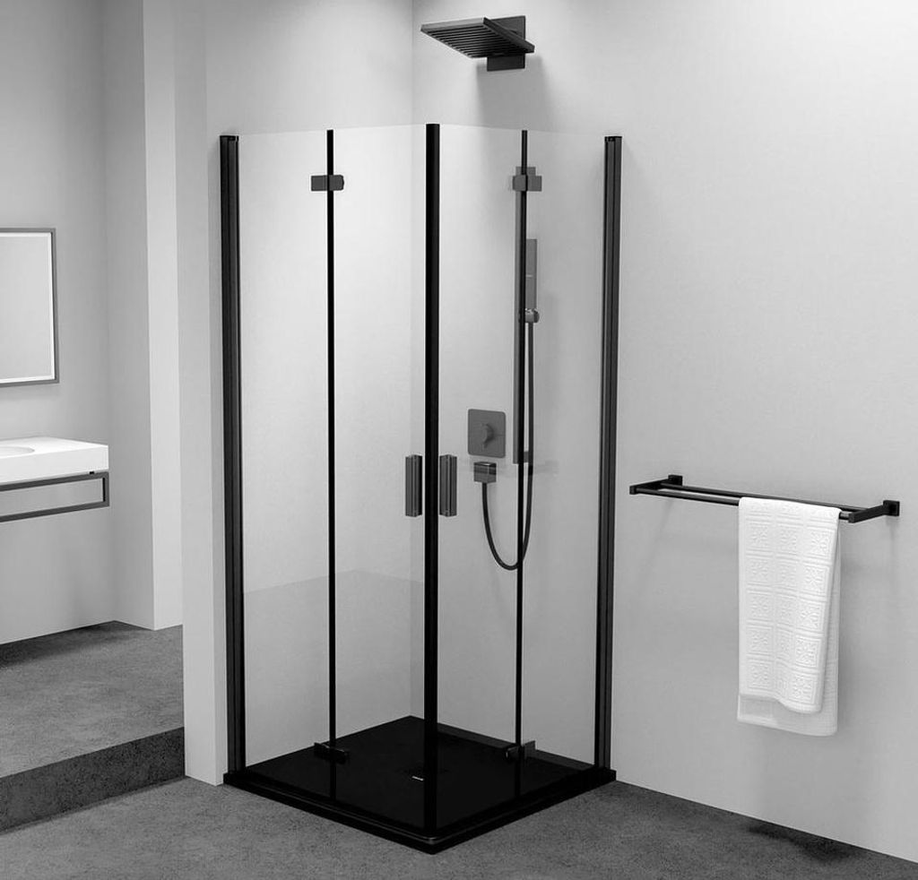 Polysan ZOOM BLACK Eckige Duschkabine 800x800mm, Eckeinstieg