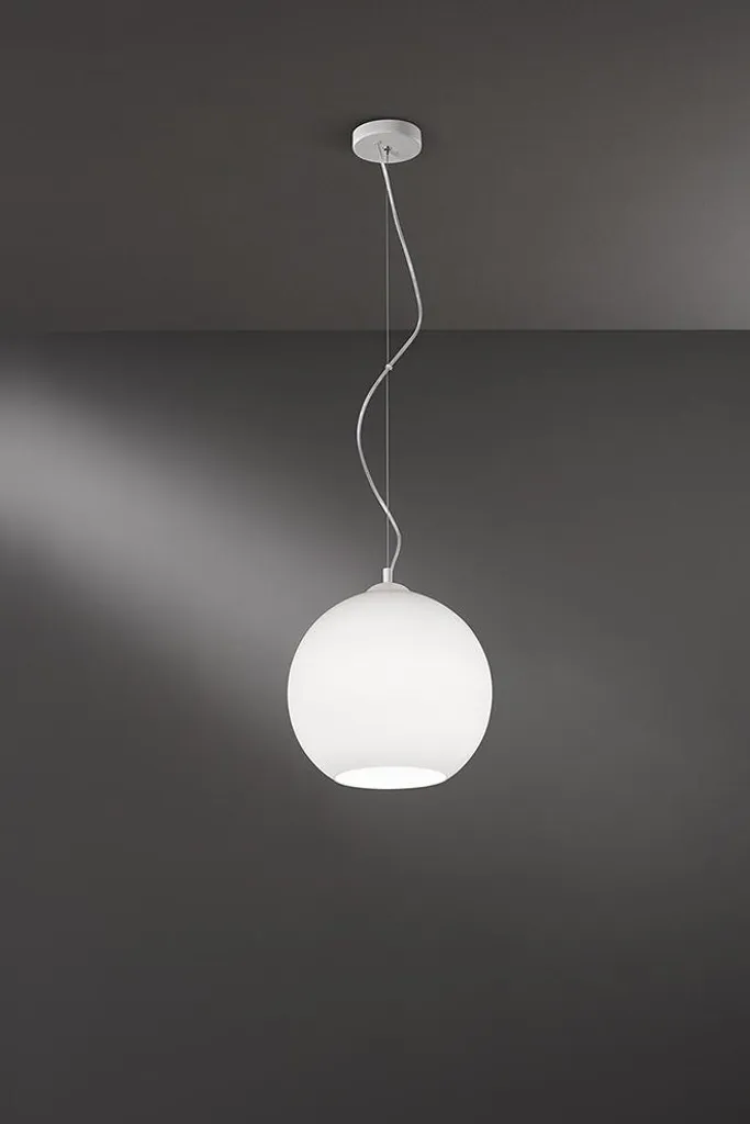 Suspension design en verre sablé et métal blanc E27 30cm éclairage doux