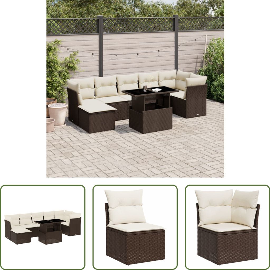 The Living Store 8-tlg. Garten-Sofagarnitur mit Kissen Braun Poly Rattan