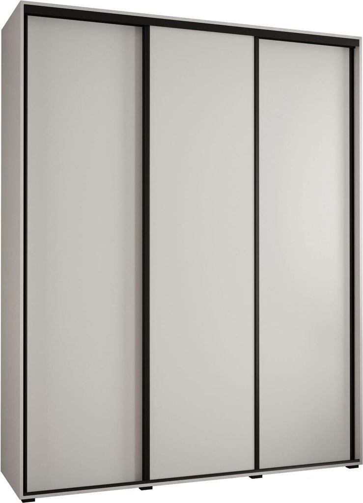 MEBLE KRYSPOL Cannes 1 Schrank mit 3 Schiebetüren - 205,2x200x45 cm - Weiß Weiß Schwarz