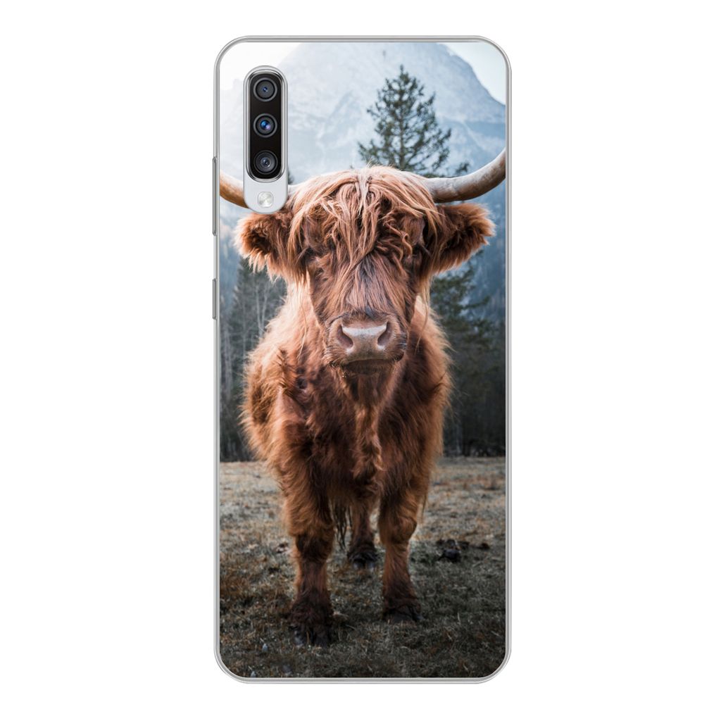 MuchoWow Handyhülle Schutzhülle Hülle für Samsung Galaxy A70 Schottischer Highlander - Berg - Tier Silikon Softcase Handy Hülle - Schutzhaube
