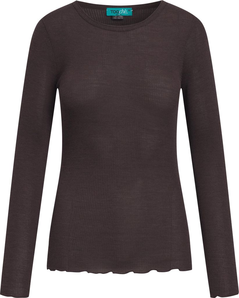Langarmshirt Oslo gerippt mit Rundhalsausschnitt, figurbetont und Rüschen